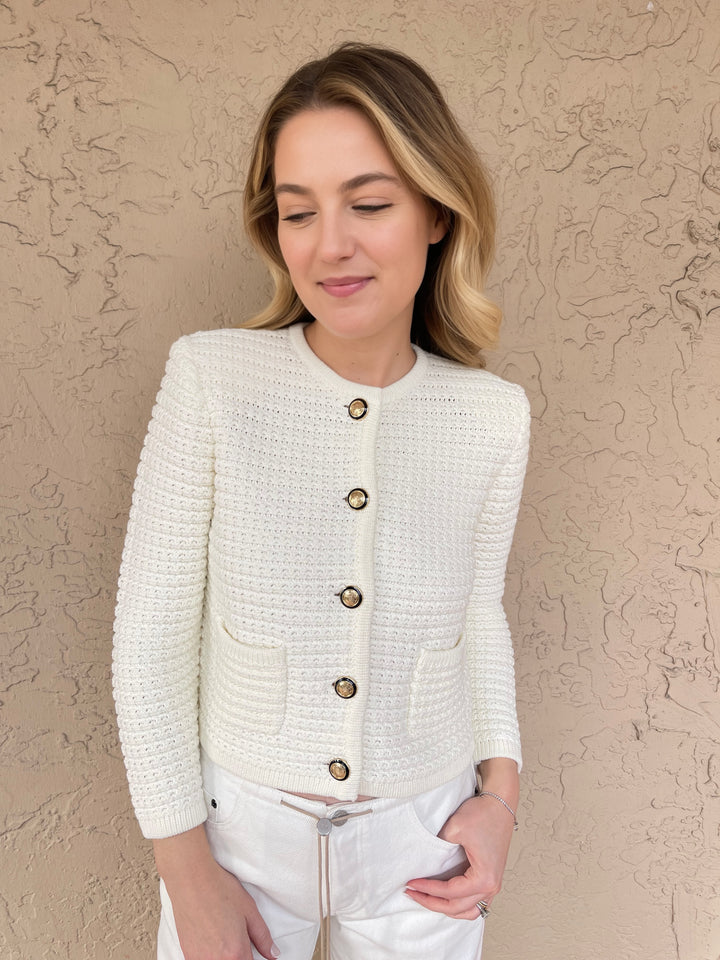 Ba&sh Gaspard Knit Cardigan in Ecru available at Barbara Katz