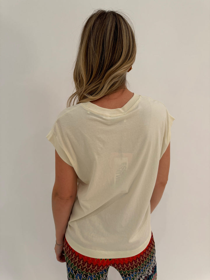 Essentiel Antwerp Glaieul Embroidered T-Shirt in Off White available at Barbara Karz