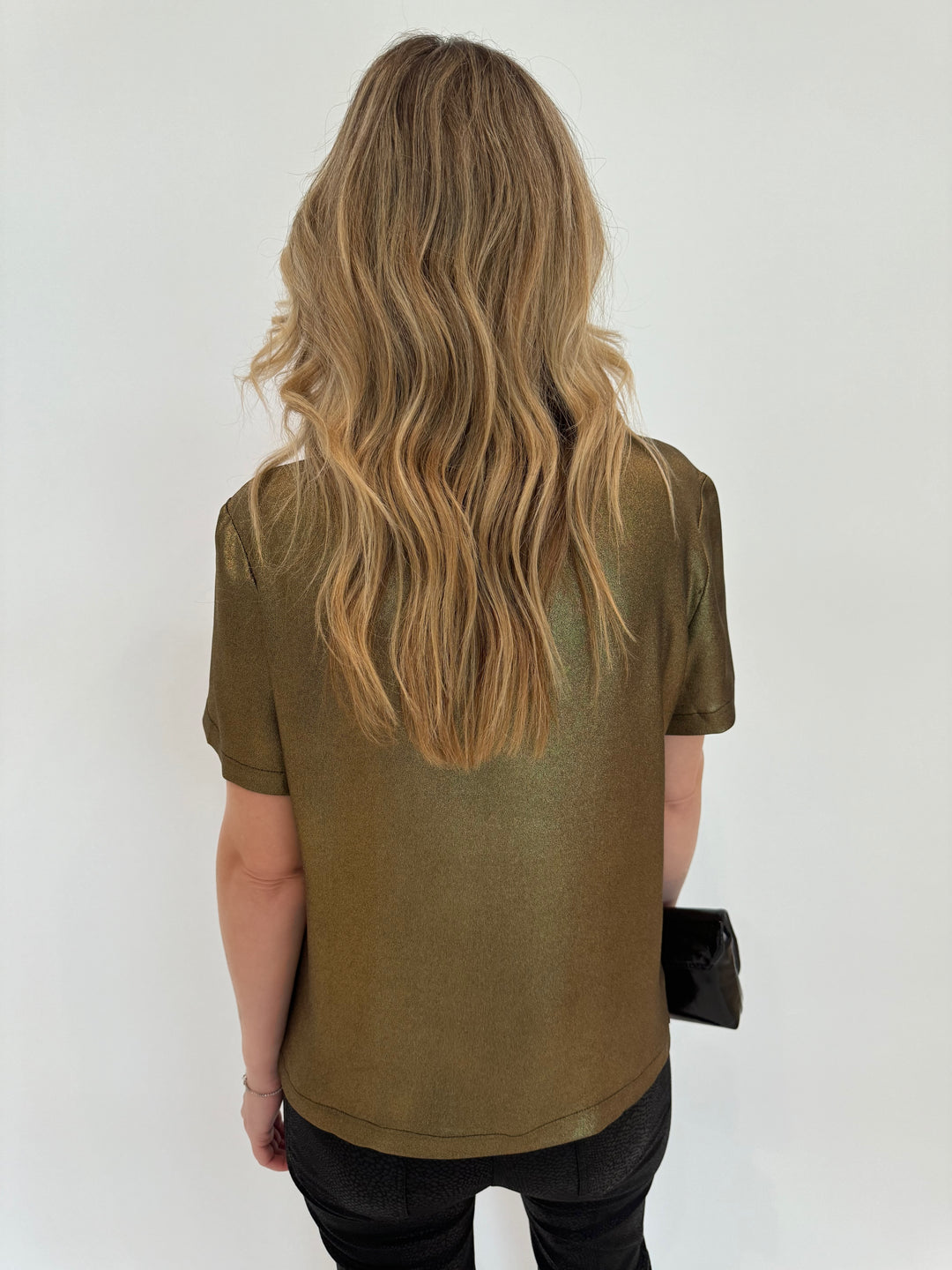 Elliott Lauren Slinky Metallic Tee in Gold available at Barbara Katz