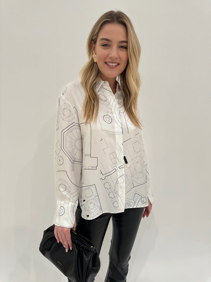 Max Mara Weekend Urna Silk Printed Shirt in White available at Barbara Katz