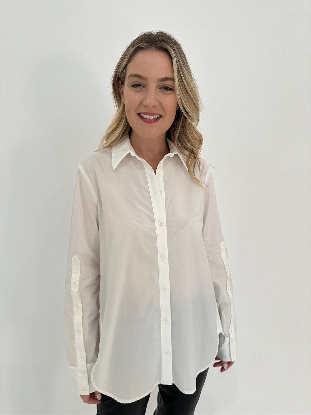 Ozai N Ku Camille Button Detail Shirt in White available at Barbara Katz