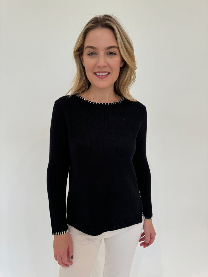 Elliott Lauren Whipstitch Crew Neck Sweater in Black available at Barbara Katz