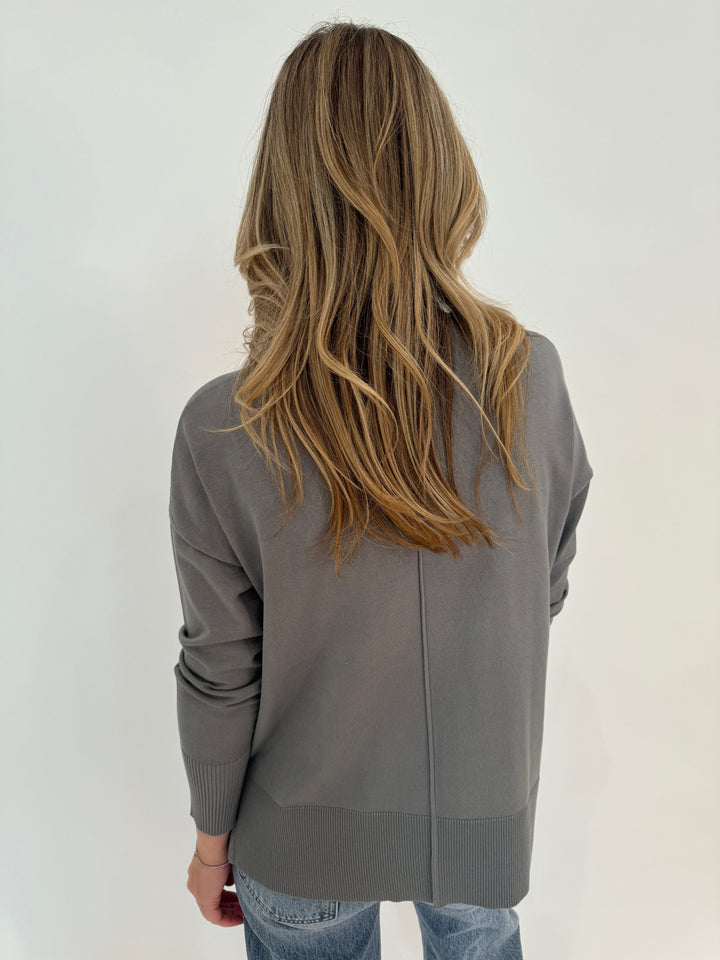 BK Stella Long Sleeve Roll Crew Neck Sweater in Grey Wild Dove available at Barbara Katz