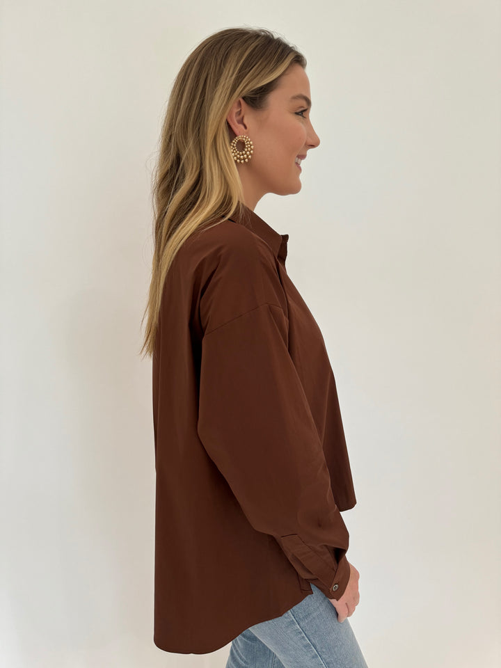 Repeat Long Sleeve Blouse With Side End Slits in Brown