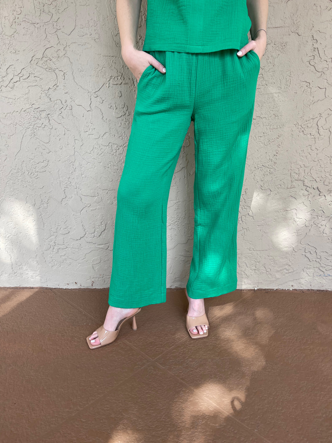 Gauze Elastic Waist Pant - Green