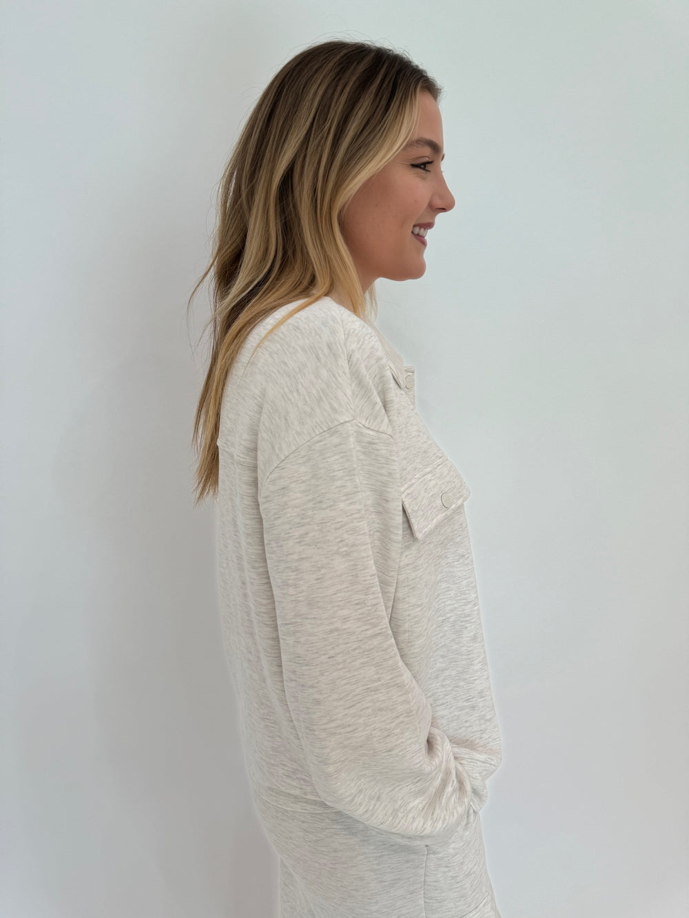 Varley Elizabeth Long Sleeve Jacket in Ivory Marl