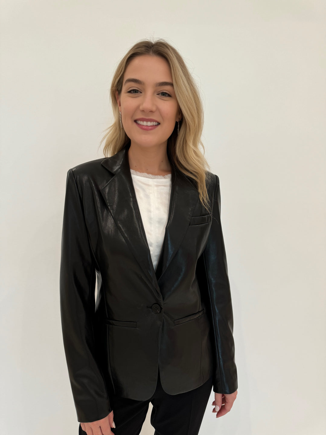 Generation Love Zella Vegan Leather Blazer in Black available at Barbara Katz