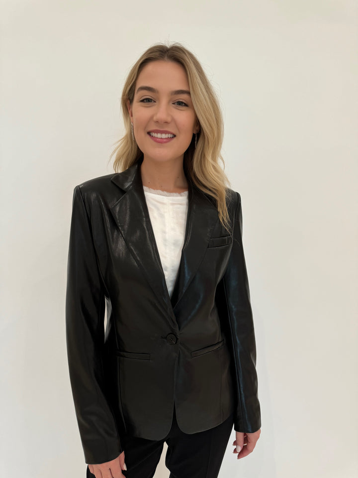 Generation Love Zella Vegan Leather Blazer in Black available at Barbara Katz