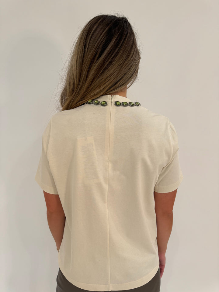 Essentiel Antwerp Galenic Embroidered T-Shirt in Off White available at Barbara Katz