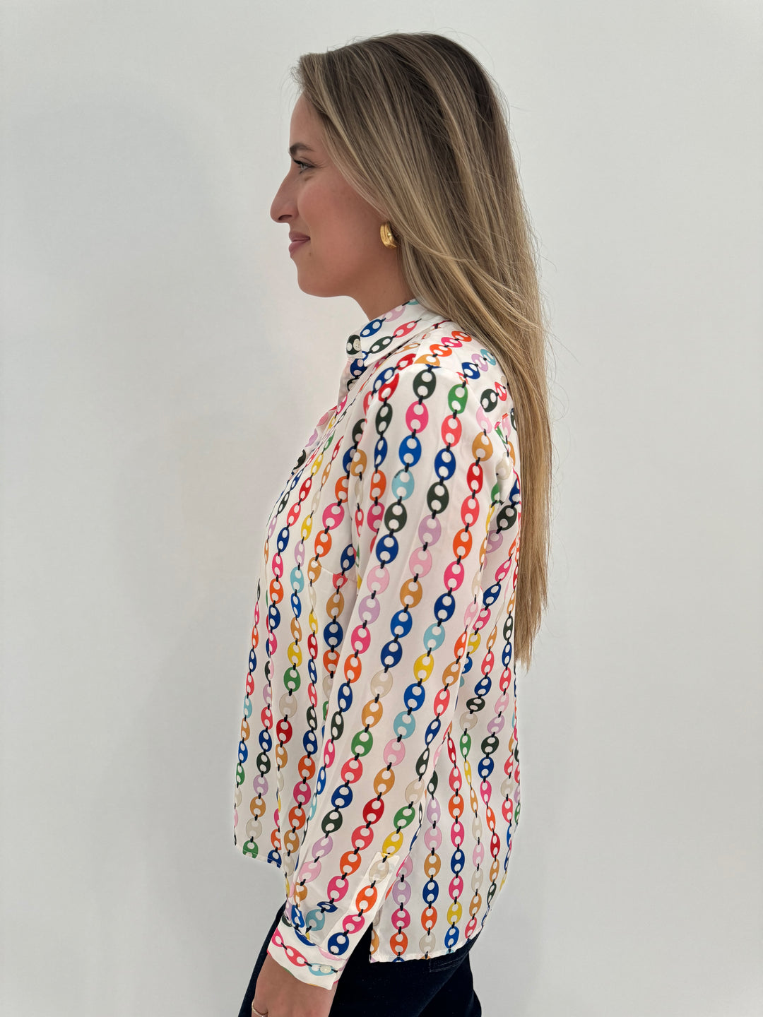 Vilagallo Irina Multicolor Chain Link Long Sleeve Shirt available at Barbara Katz