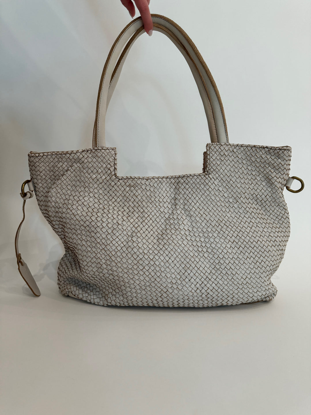 Barbara Katz Beige Intrecciato Braided Tote Bag available at barbarakatzshop.com