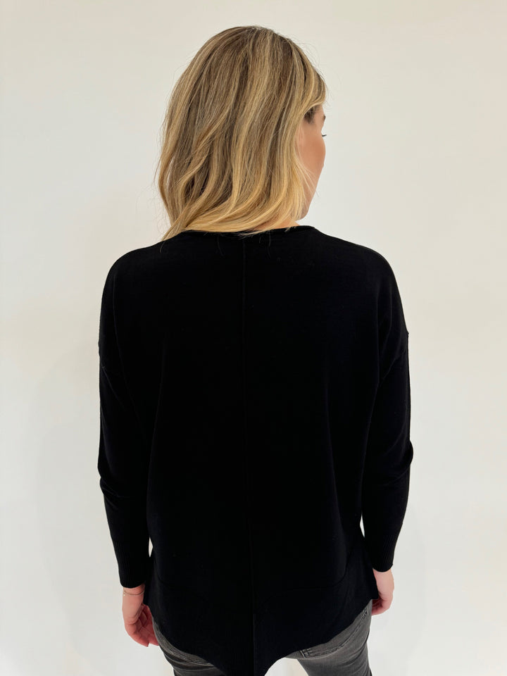 BK Stella Roll Crew Neck Sweater in Black available at Barbara Katz