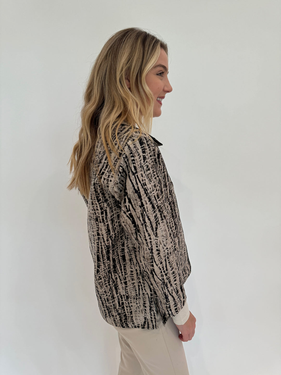 Caroline Rose 3/4 Sleeves Abstract Jacket in Multi/Black available at Barbara Katz