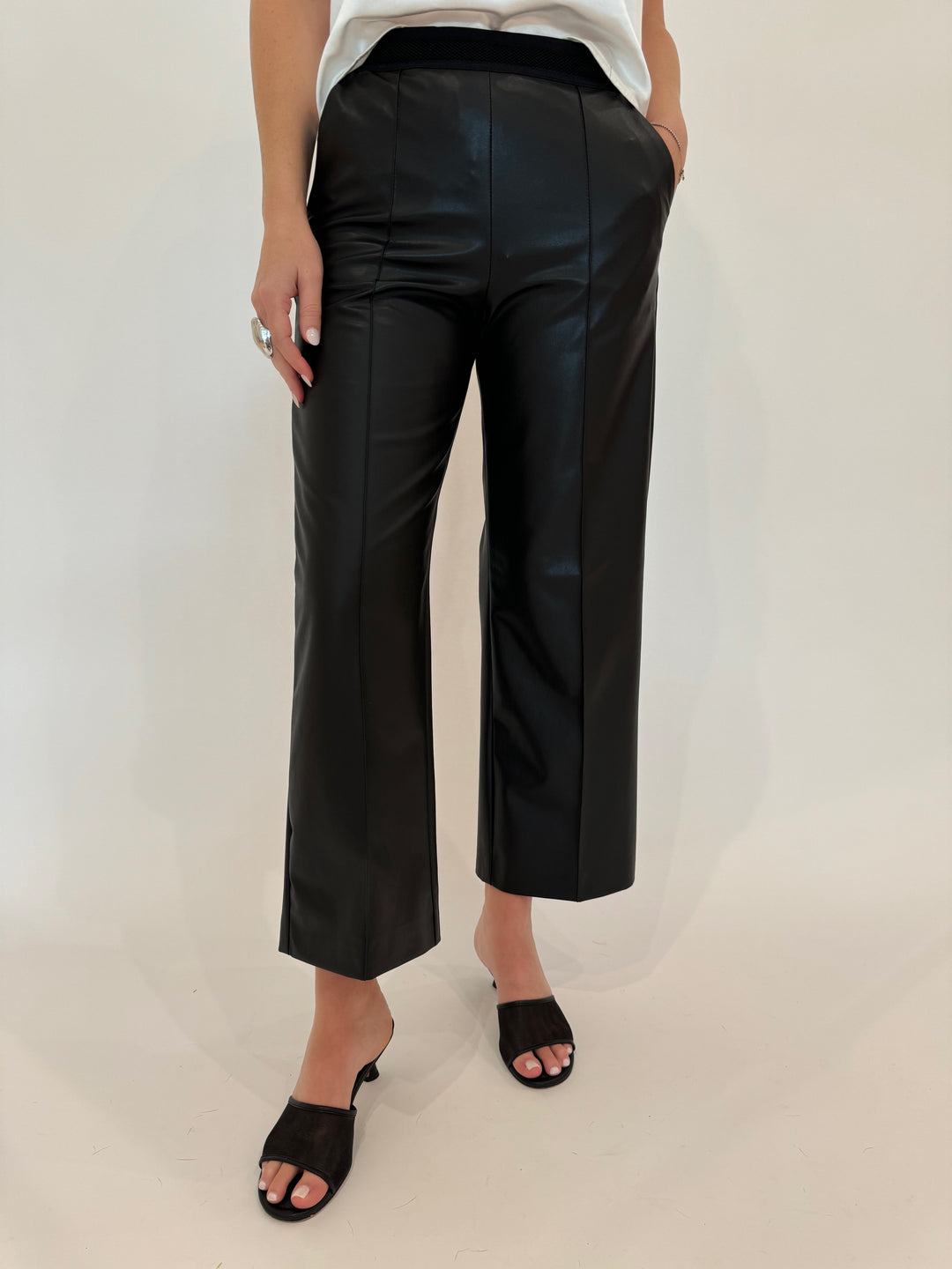 MAC Denim Chiara Crop Vegan Leather Pants in Black available at Barbara Katz