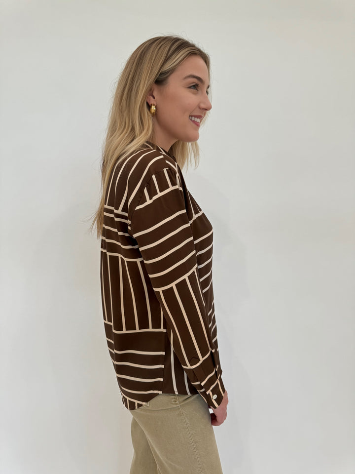 Rails Elias Long Sleeve Shirt in Brown Line Art available at Barbara Katz