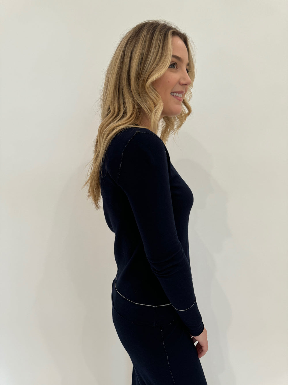 Goldie Stella Double-Faced Long Sleeve Top in Navy/Gray available at Barbara Katz