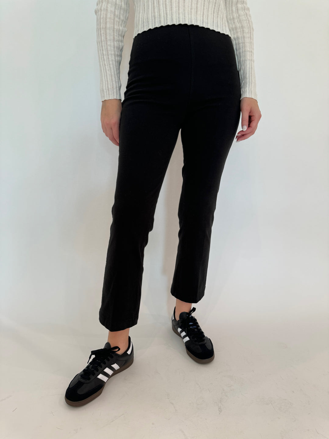 Lysse Ankle Denim Baby Bootcut Pants in Black available at Barbara Katz