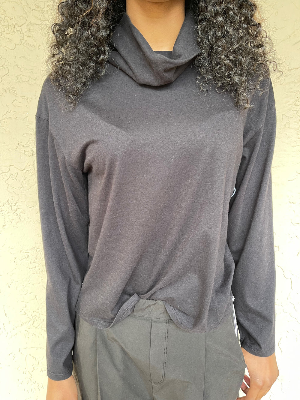 Stateside Cloud Jersey Cowl Neck Cropped Long Sleeve - Black