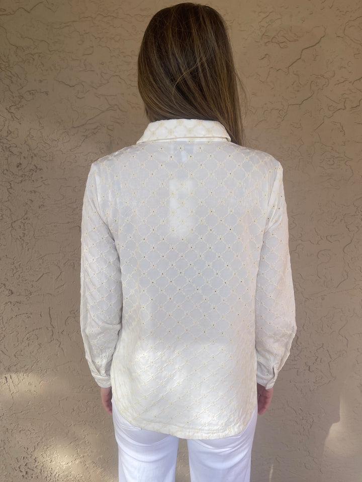 Leo & Ugo Embroidered Button Shirt  - Off White