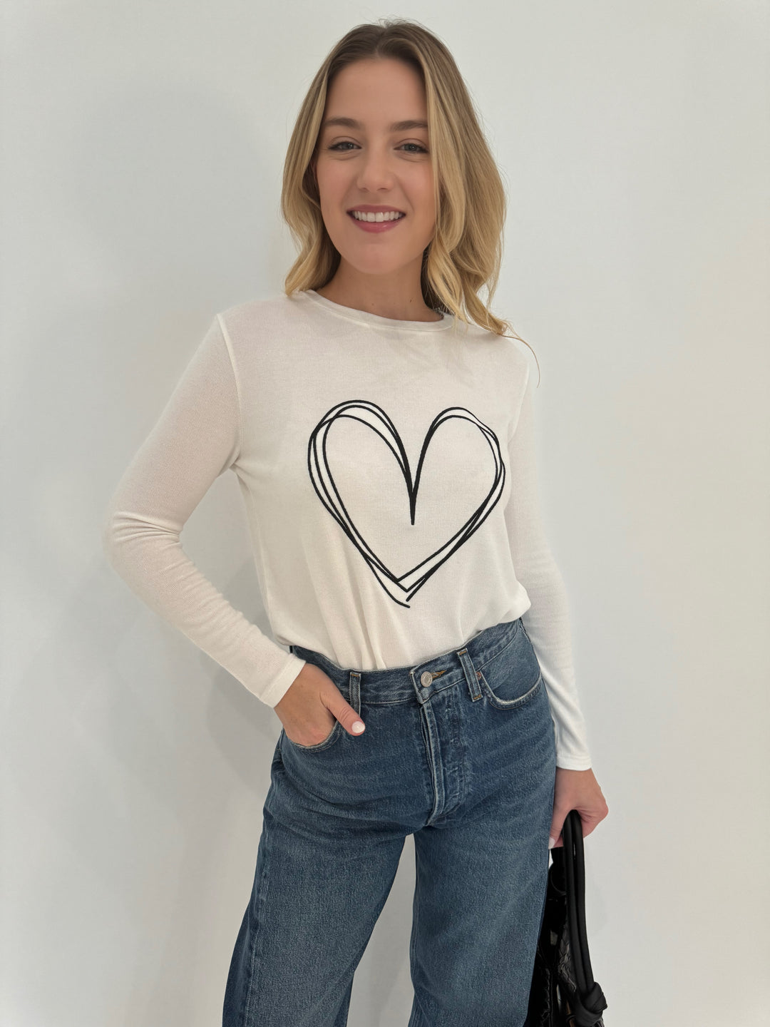 Barbara Katz Erica Heart Scoop Neck Top in Ivory