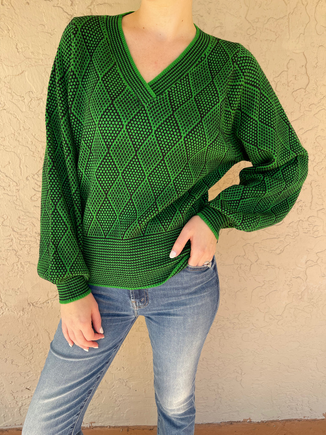 Textured Diamond Pullover - Green Combo