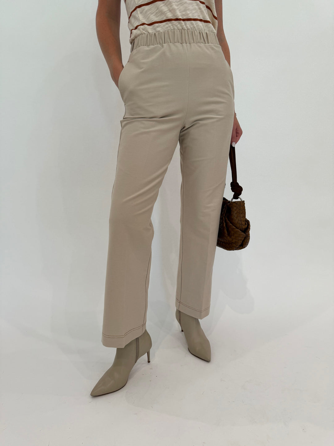 Max Mara Quiete Denim-Effect Jersey Trousers in Beige