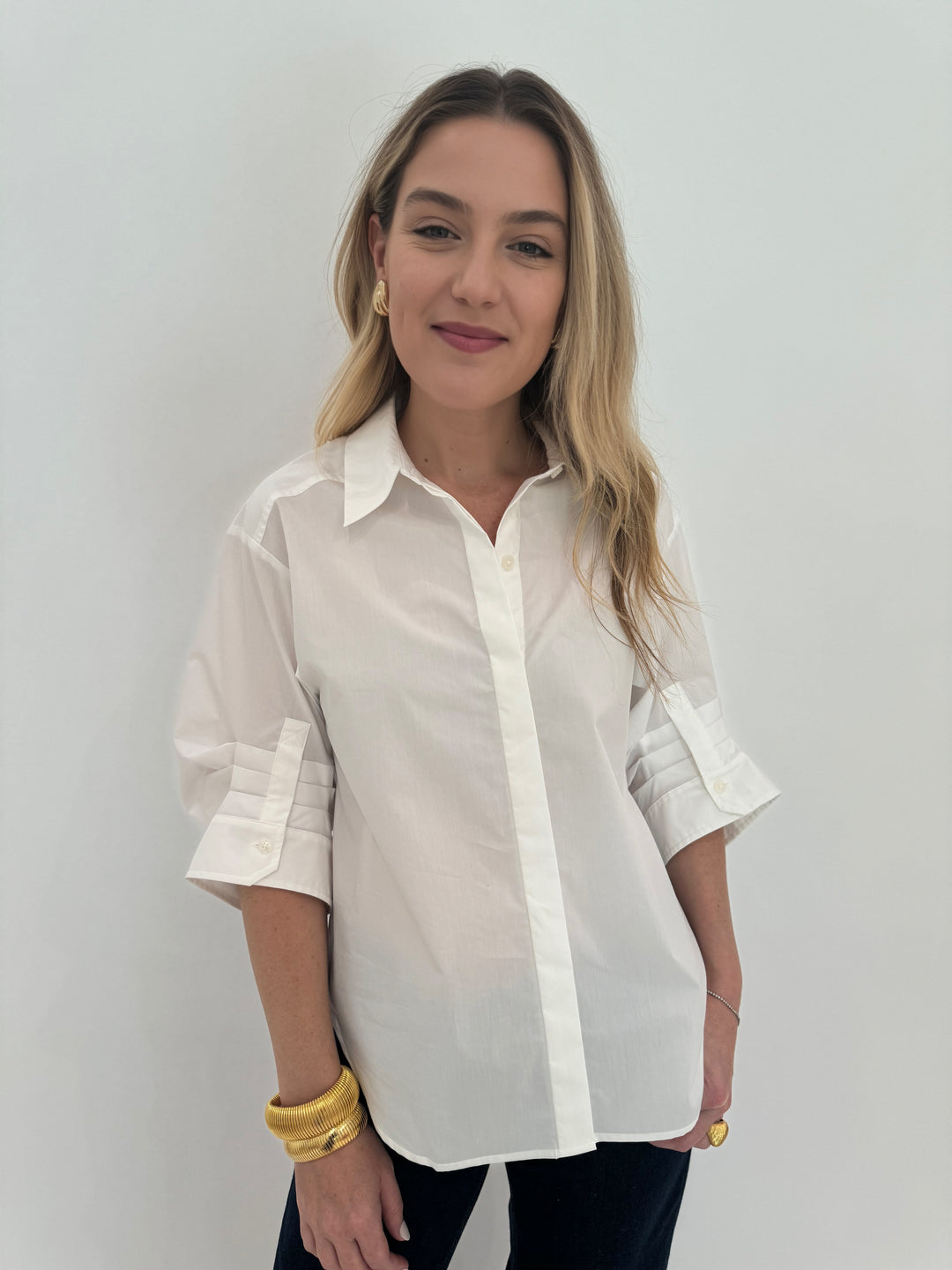 Simkhai Gemma Three-Quarter Sleeve Shirt in White