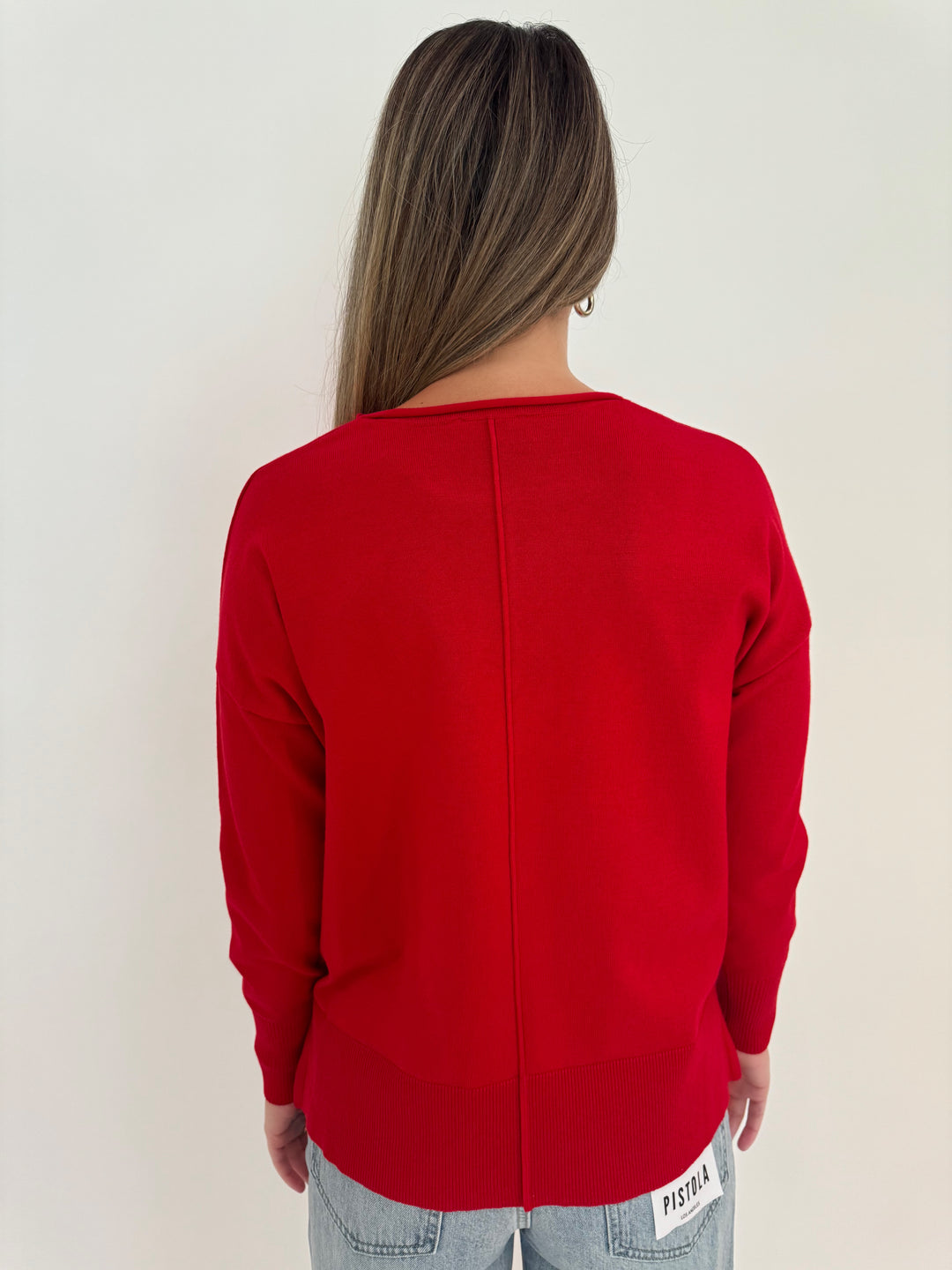 BK Stella Long Sleeve Roll Crew Neck Sweater in Warm Red available at Barbara Katz