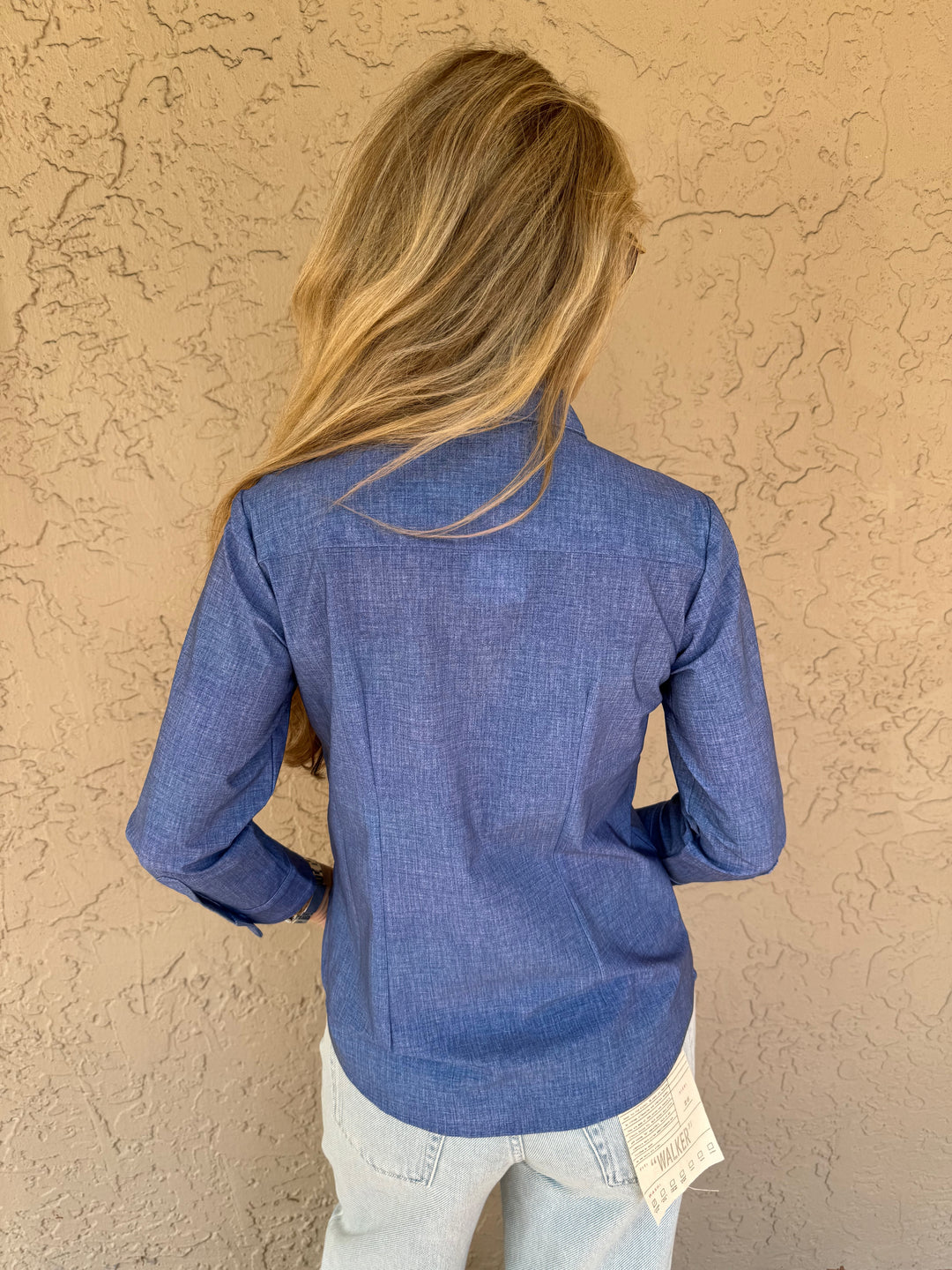 Ameliora Diane 3/4 Sleeve Shirt in Indigo - Back View 