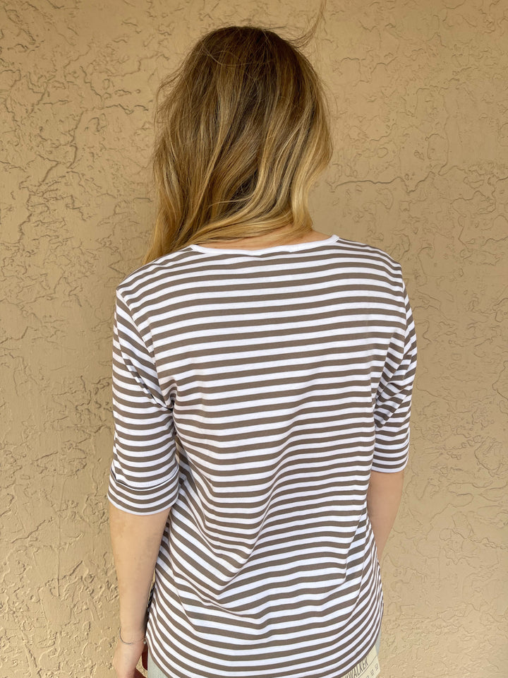 Barbara Katz Casual Stripe V Neck Top