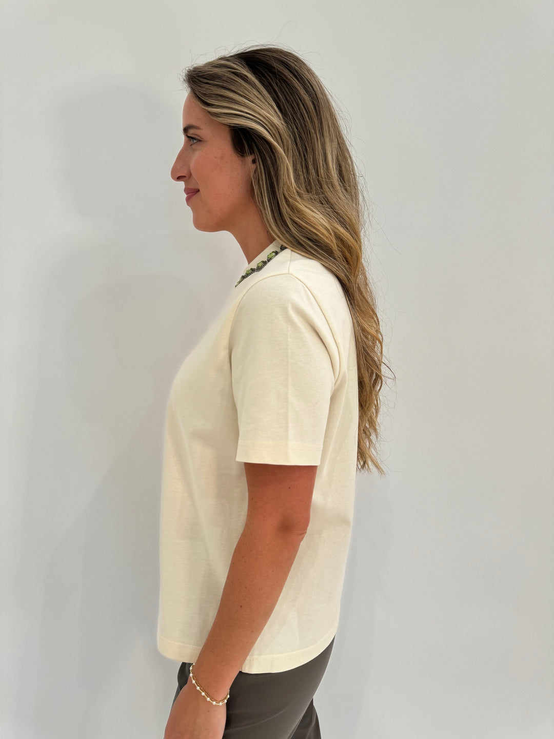 Essentiel Antwerp Galenic Embroidered T-Shirt in Off White available at Barbara Katz