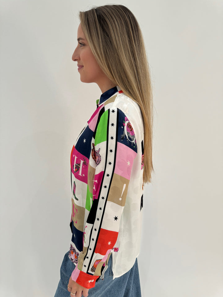 Vilagallo Nadine Cheers Printed Long Sleeve Shirt available at Barbara Katz