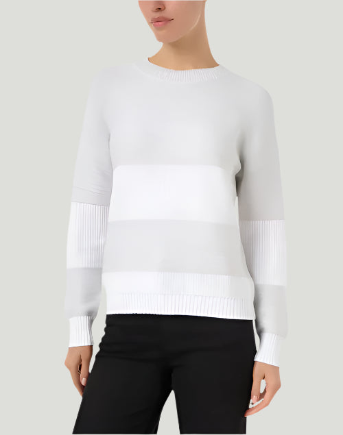 Kinross Lurex Stripe Crew Sweater in White available at Barbara Katz