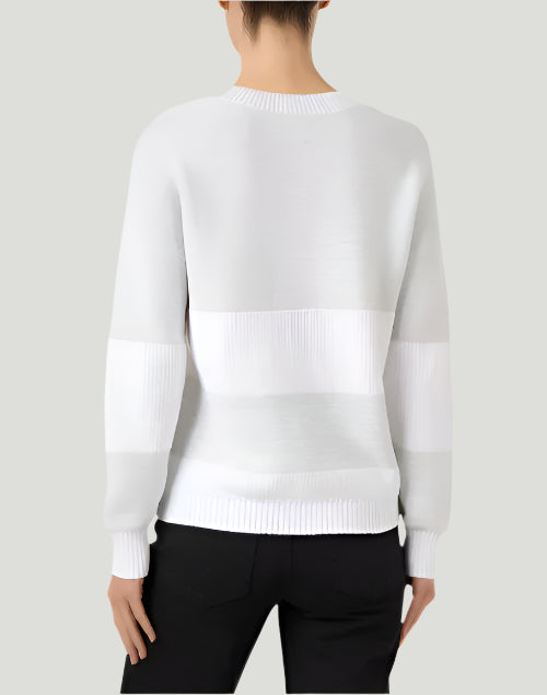 Kinross Lurex Stripe Long Sleeve Crew Sweater in White available at Barbara Katz