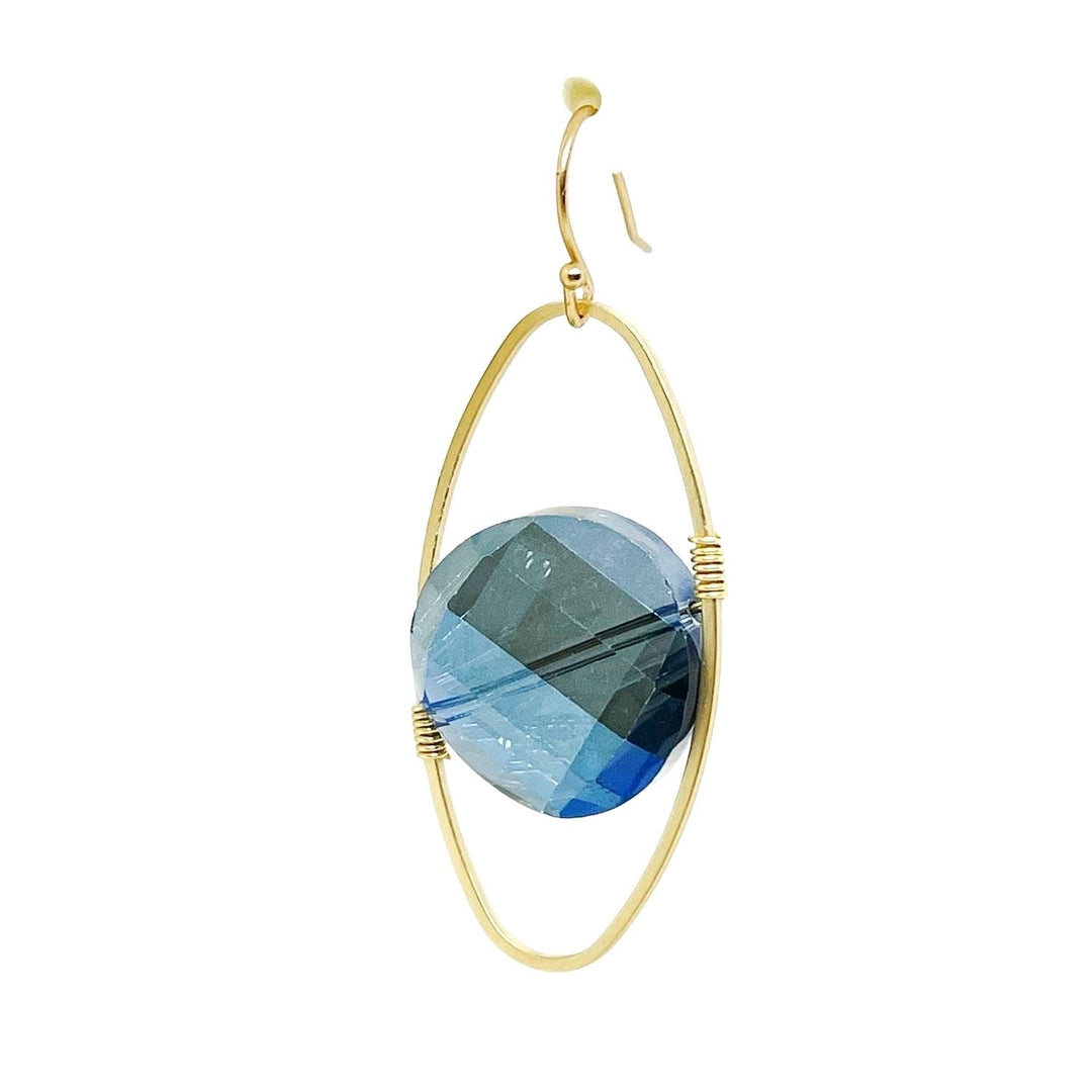 Deborah Grivas Coin Crystal Oval Matte Gold Wrap Earrings - Labradorite