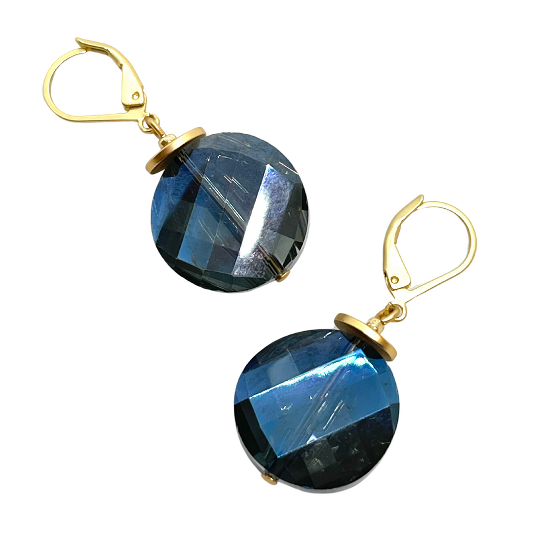 Deborah Grivas Coin Crystal Earrings - Labradorite Blue