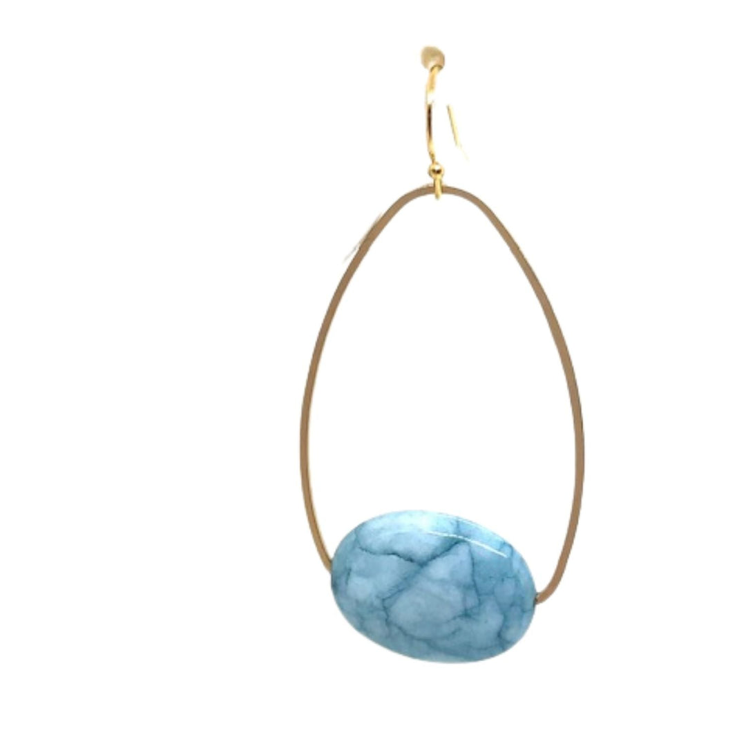 Deborah Grivas Blue Larimar Inset Matte Gold Oval Hoop Earrings