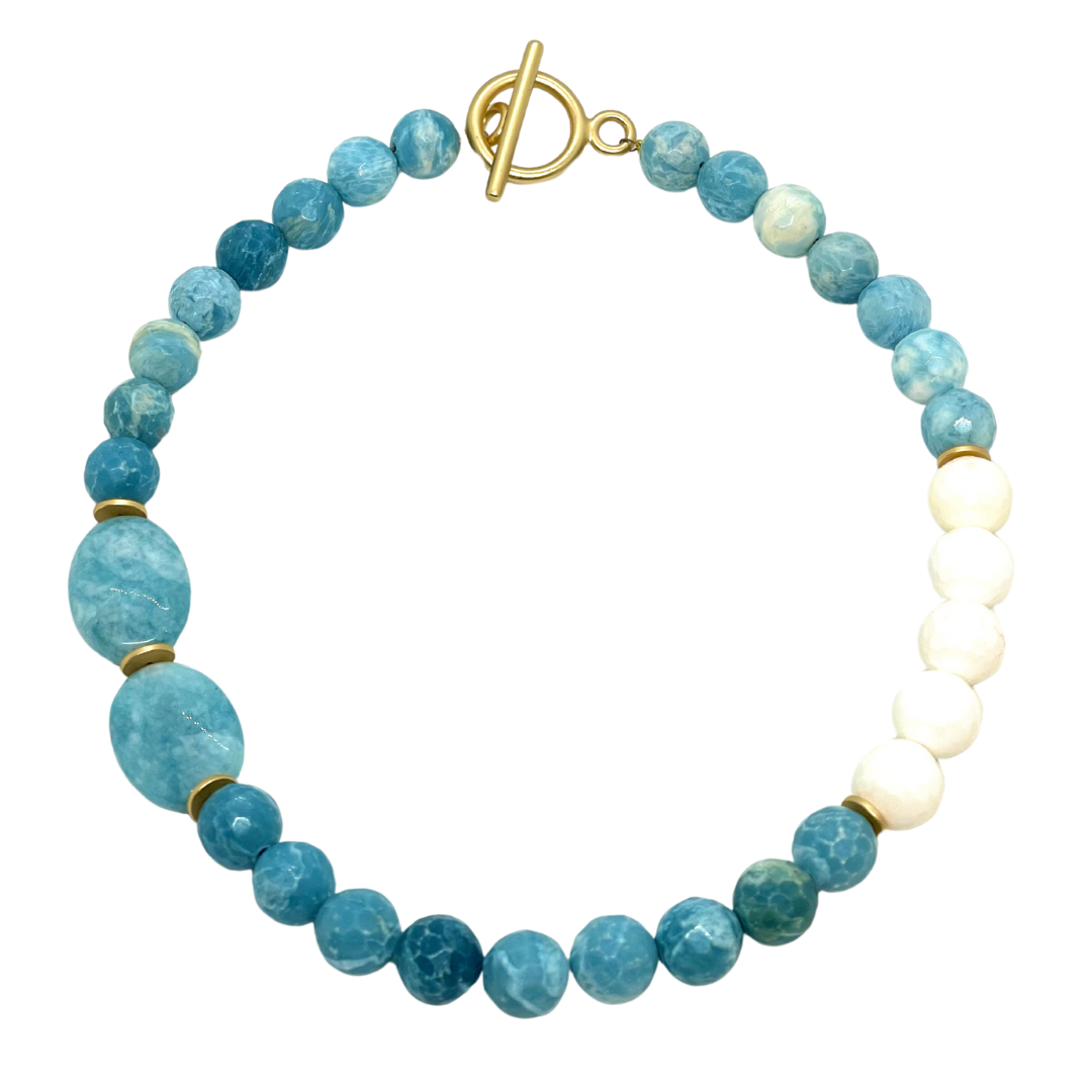 Deborah Grivas Larimar, White Jade, and Gold Disk Necklace