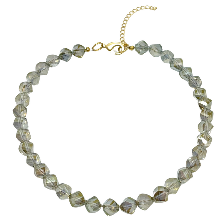 Deborah Grivas Slice Crystal Necklace in Olive