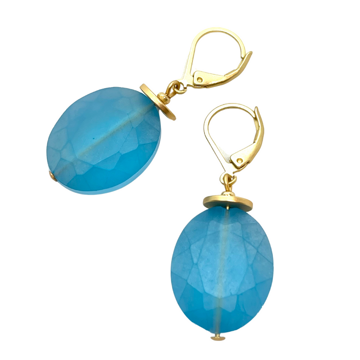 Deborah Grivas Matte Aqua Faceted Crystal Earring