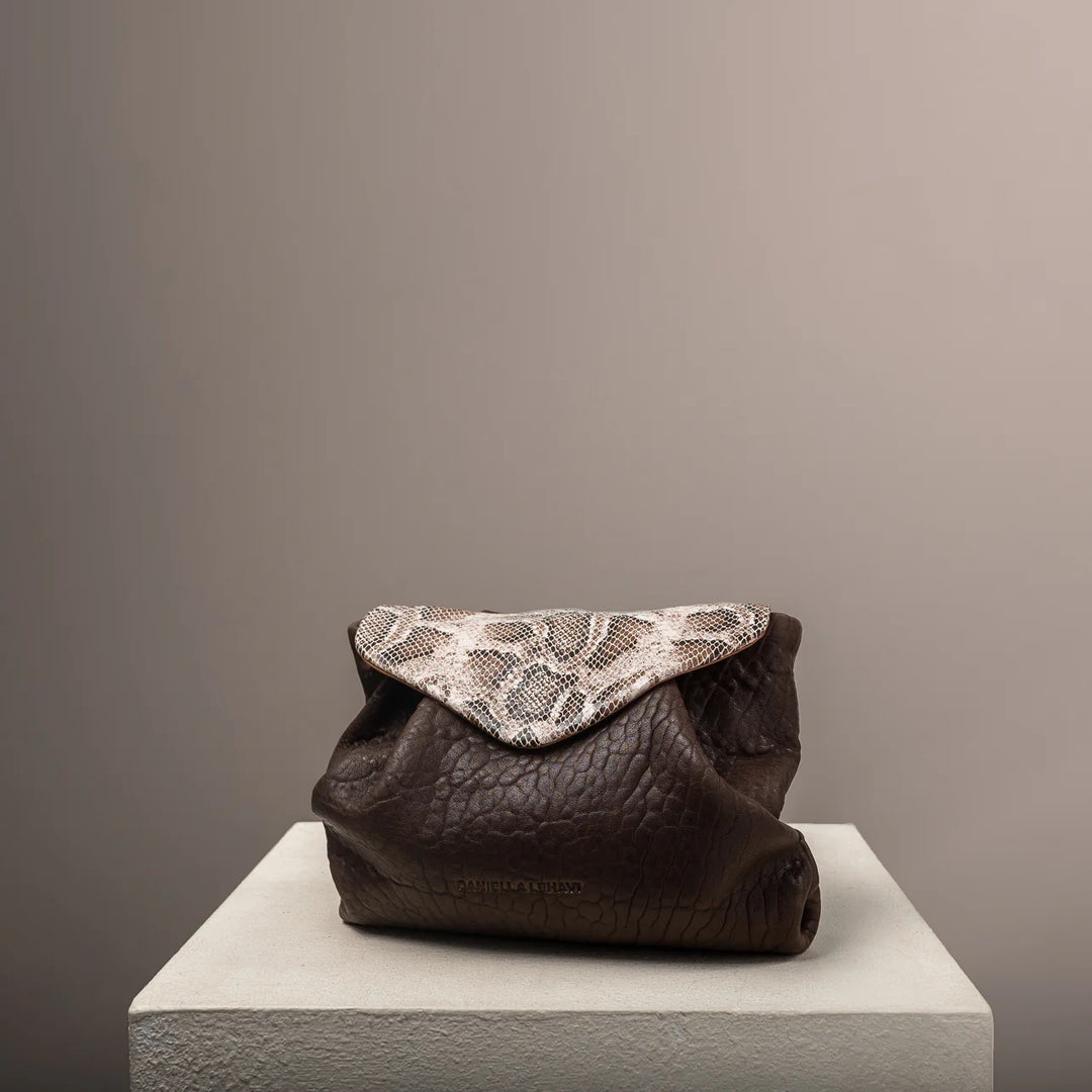 Daniella Lehavi Miami Clutch in Choco Python available at Barbara Katz