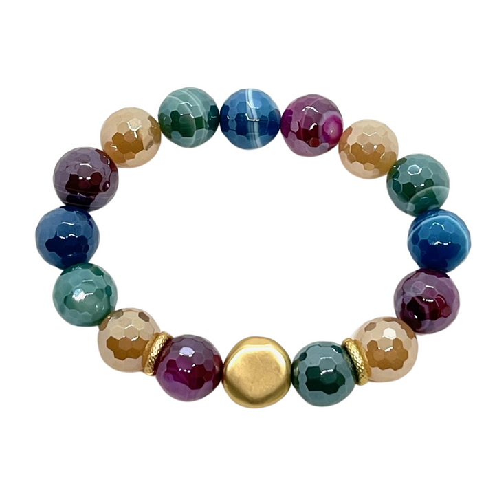 Deborah Grivas Multi Color Jasper And Gold Nugget Stretch Bracelet