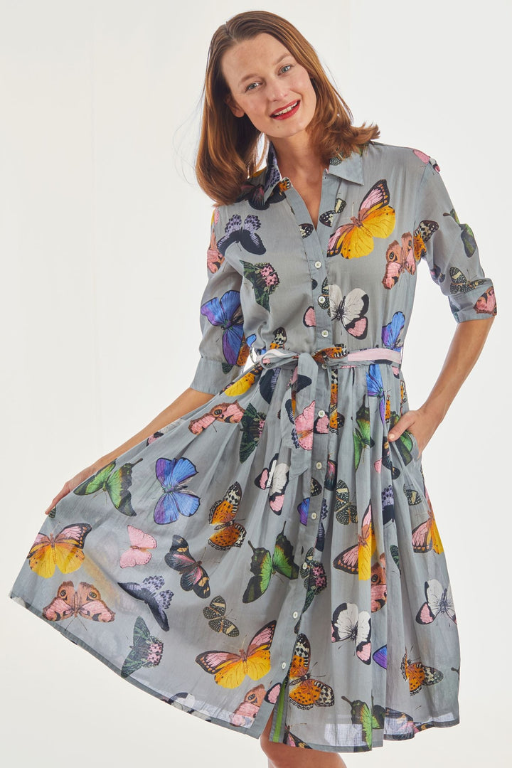 Dizzy-Lizzie Mrs Maisel Dress - Grey Butterflies available at Barbara Katz