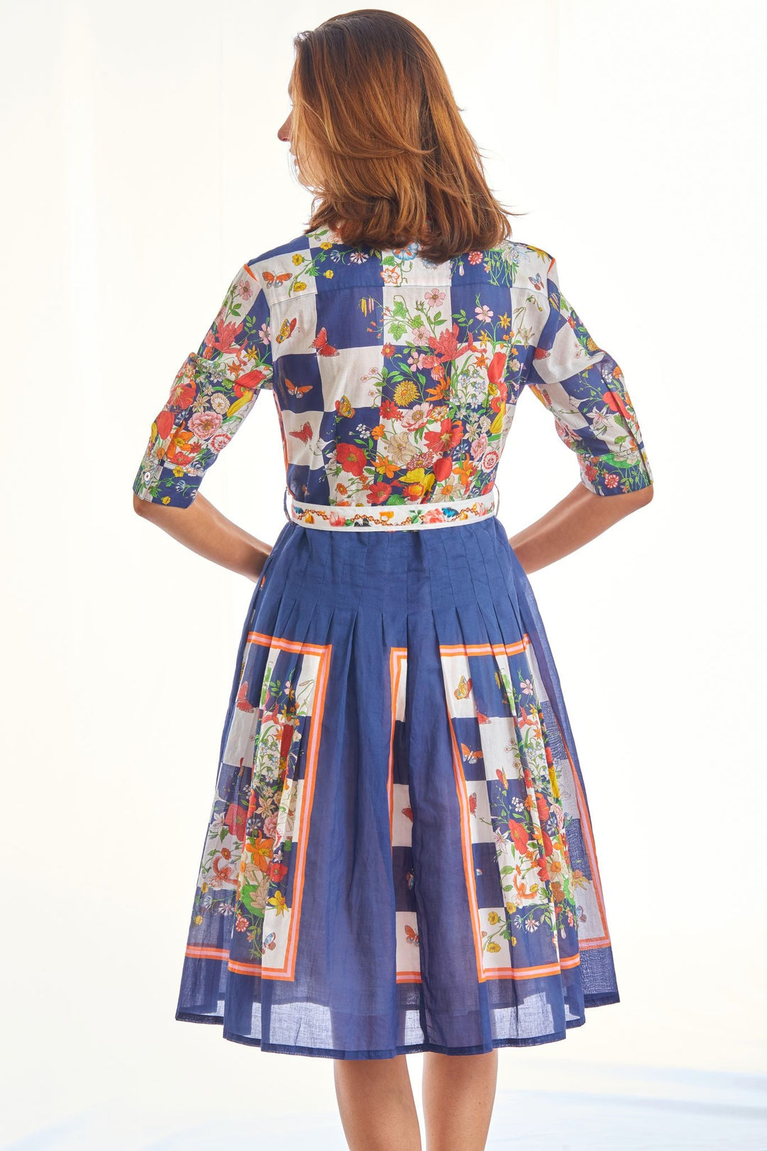 Dizzy-Lizzie Mrs Maisel Dress - Navy Box Print with Butterflies available at Barbara Katz