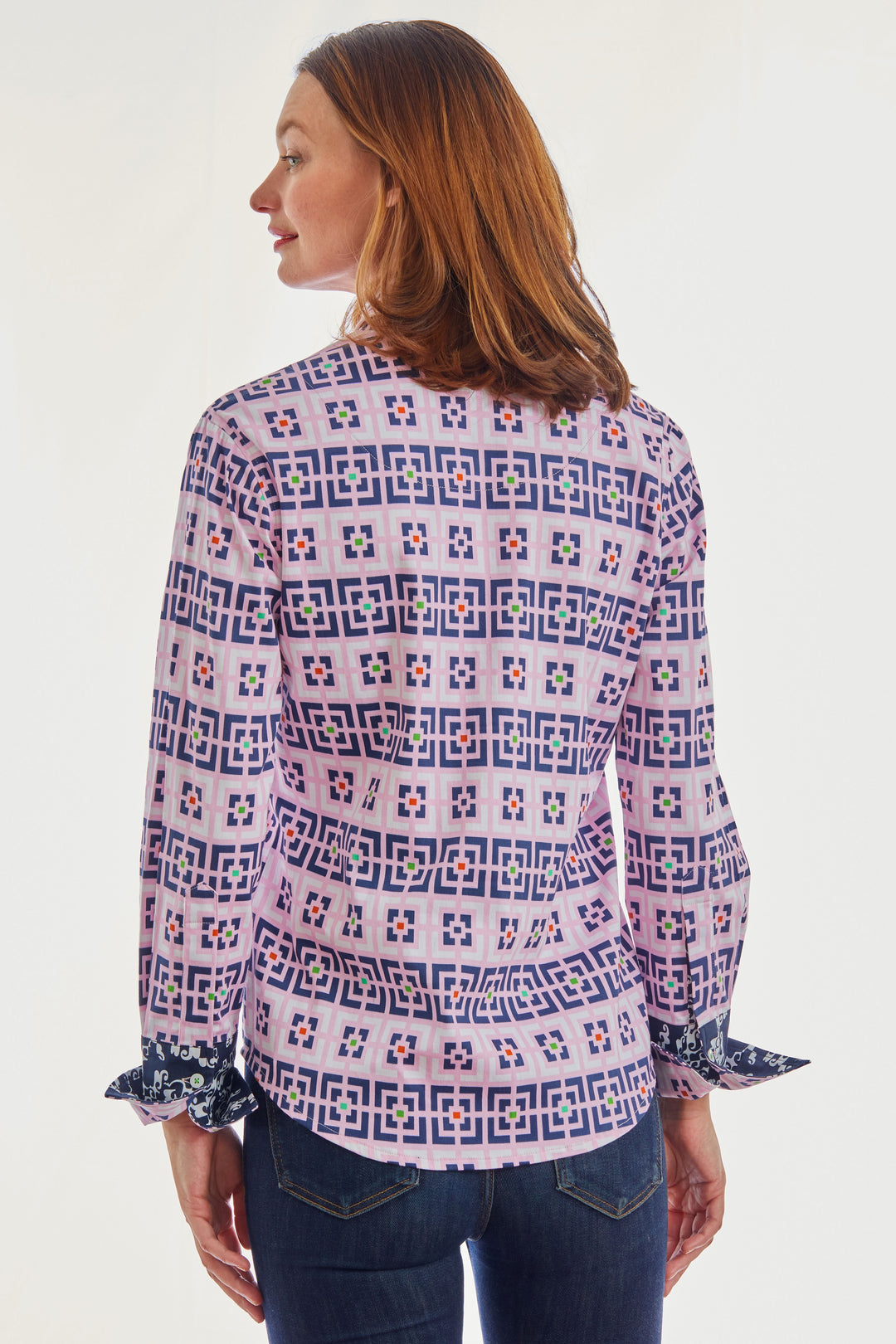 Dizzy-Lizzie Rome Long Sleeve Shirt -  Navy Pink Grid