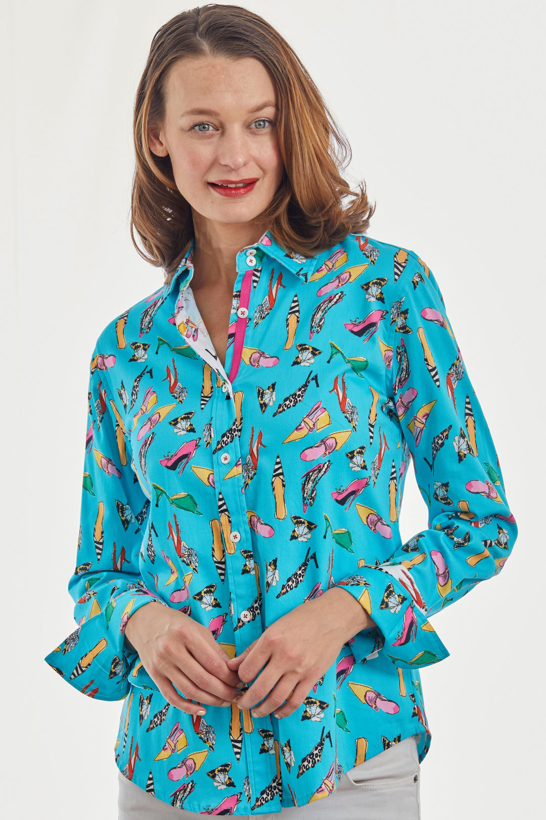 Dizzy-Lizzie Rome Long Sleeve Shirt - Turquoise Shoe Print