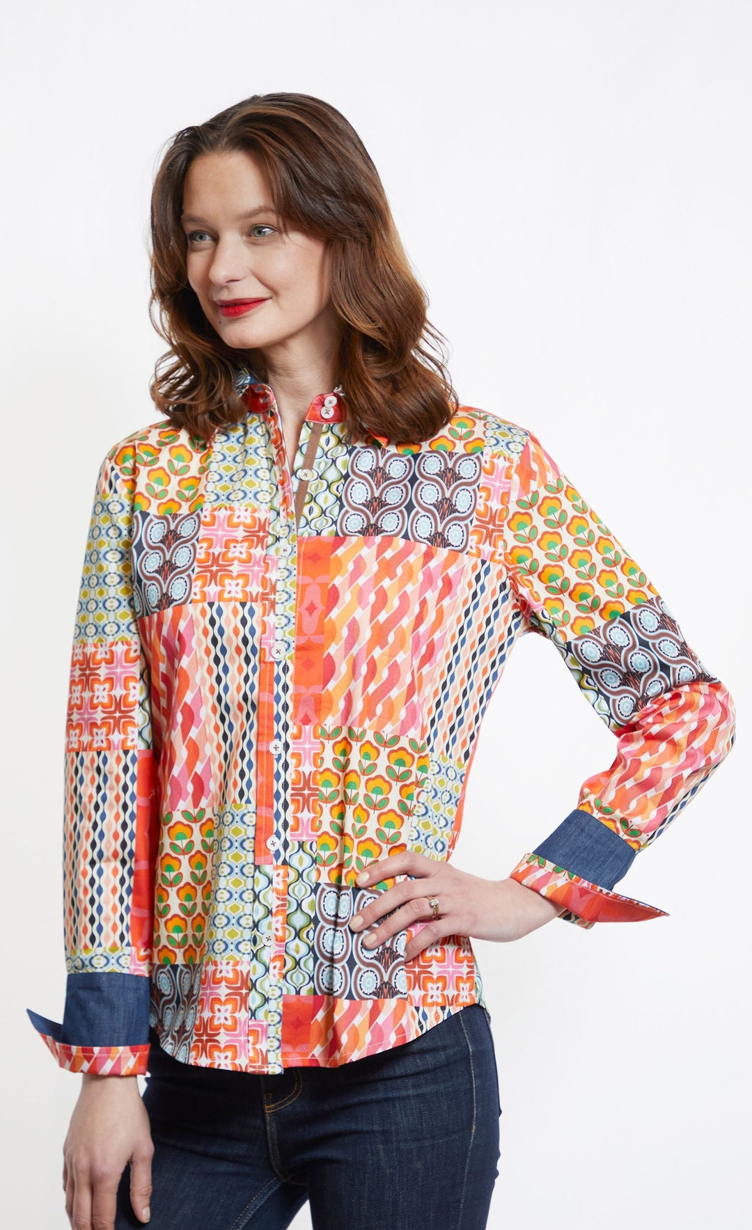 Dizzy-Lizzie Rome Long Sleeve Shirt - Multi Patchwork Print