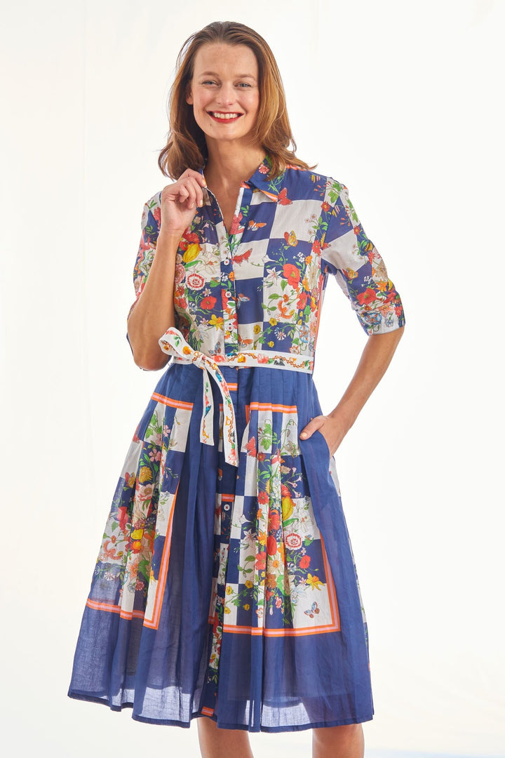 Dizzy-Lizzie Mrs Maisel Dress - Navy Box Print with Butterflies available at Barbara Katz