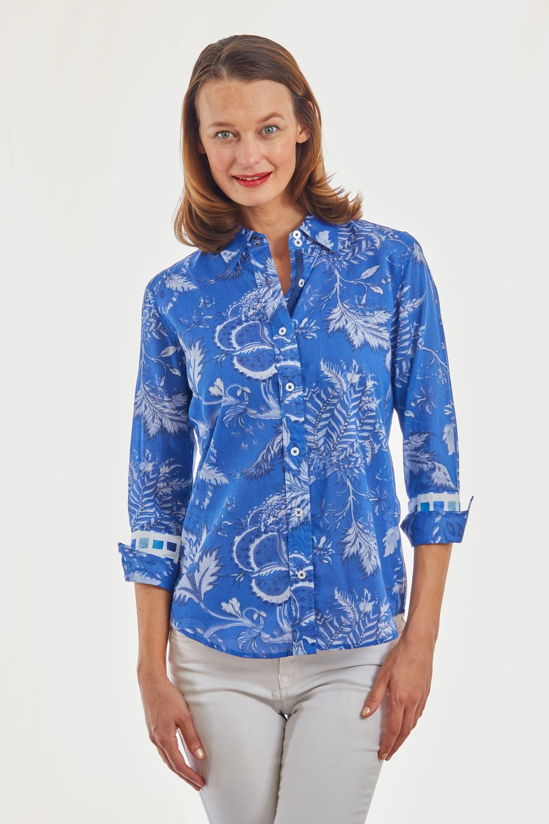 Dizzy-Lizzie Rome 3/4 Sleeve Shirt - Navy Voile available at Barbara Katz