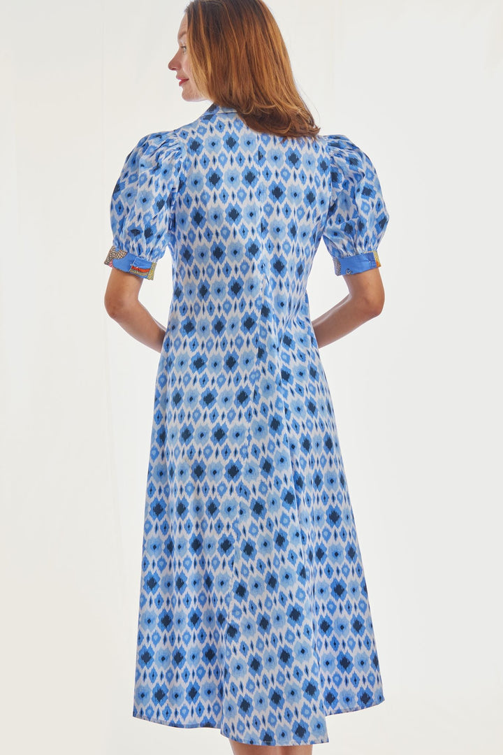 Montauk Dress Blue Ikat Print